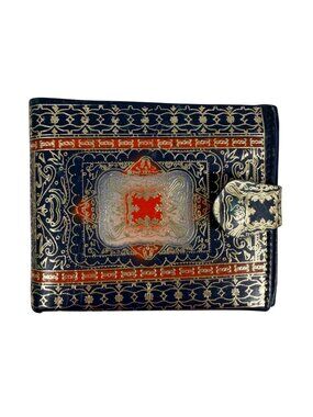 VTG Ornate Fleur-De-Lis Gold-Gilt Foil-Embossed Bifold Wallet Made in Mexico